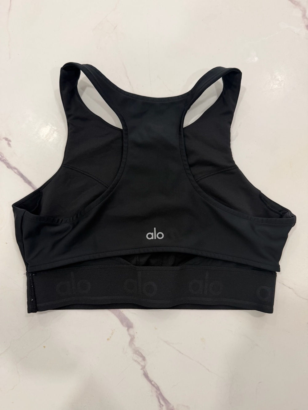 ALO Yoga Black Racerback Sports Bra with Branded Band